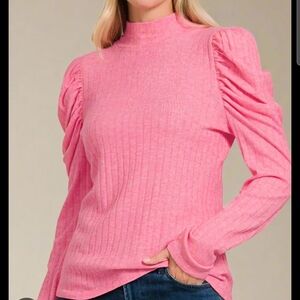 Zenana Outfitters Pink Textured Puff Sleeve Blouse